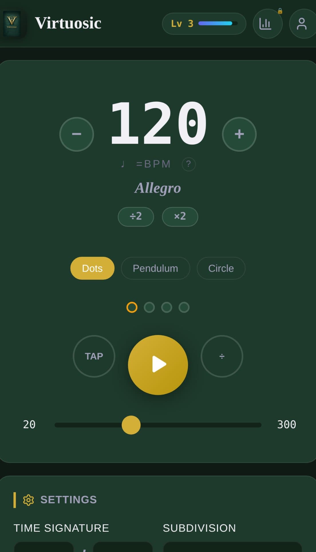 Virtuosic metronome at 120 BPM in 4/4